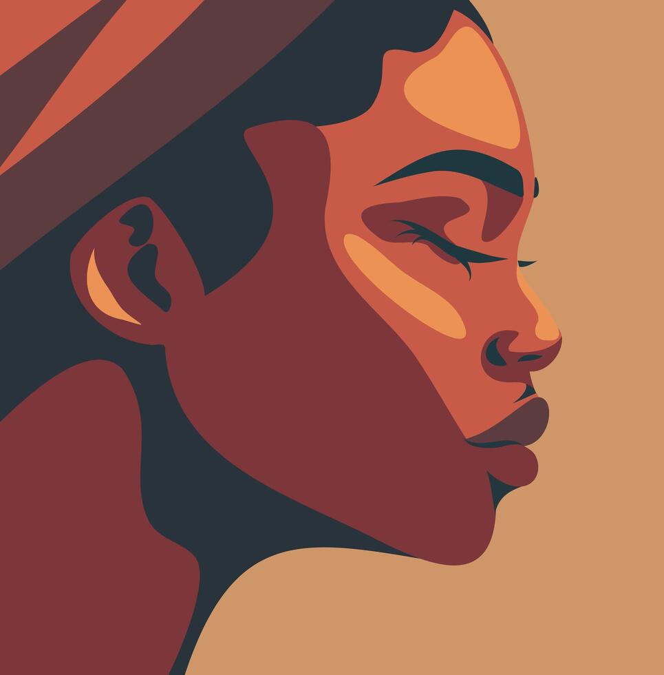 Portrait of an African black girl. Side pose. concept of movement for gender equality and women's empowerment vector