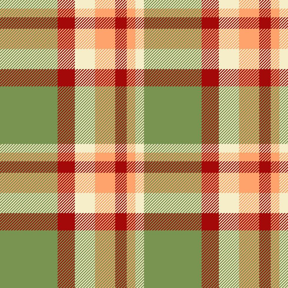 Ethnicity plaid seamless check, geometric pattern texture background. Hippy tartan textile fabric in green and orange colors. vector