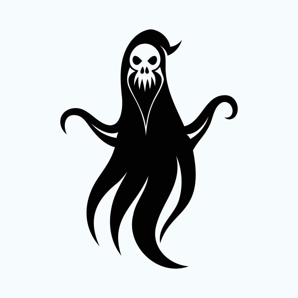 A black and white ghost with a skull on its head vector