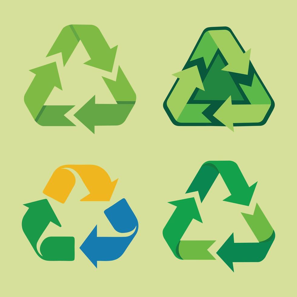Four different recycling symbols on a green background vector