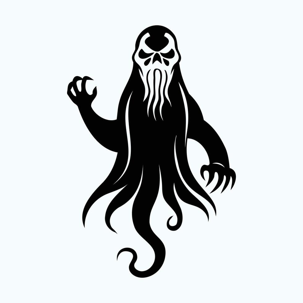 A black and white logo of a cthulhu vector