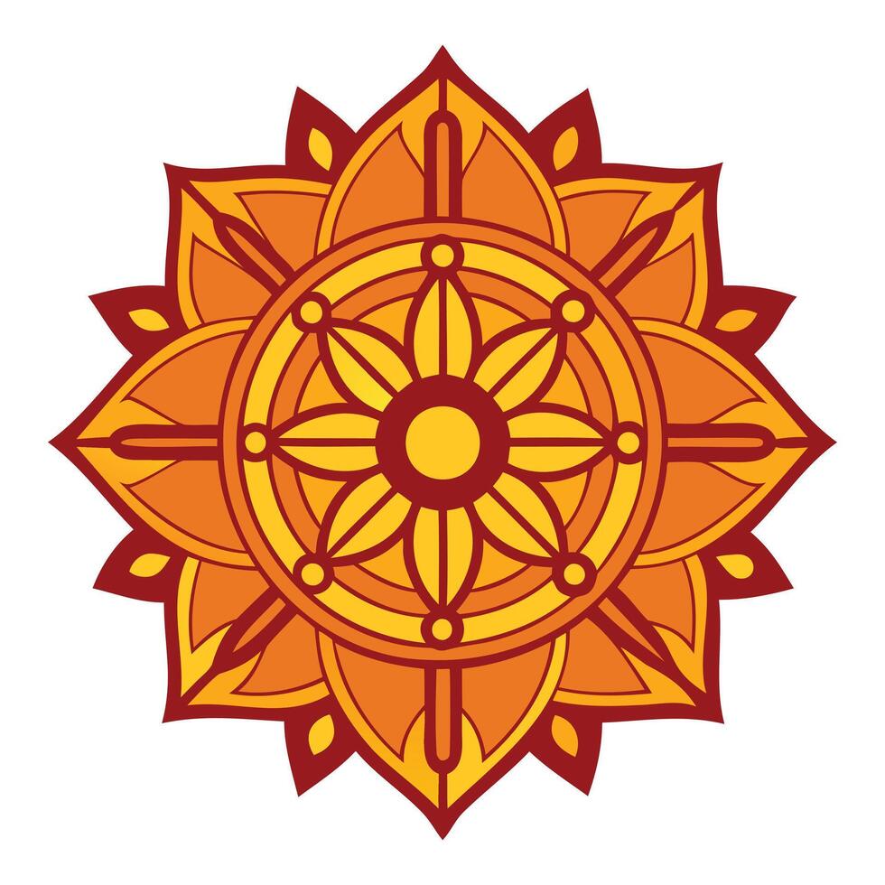 A red and orange flower with a circular design vector