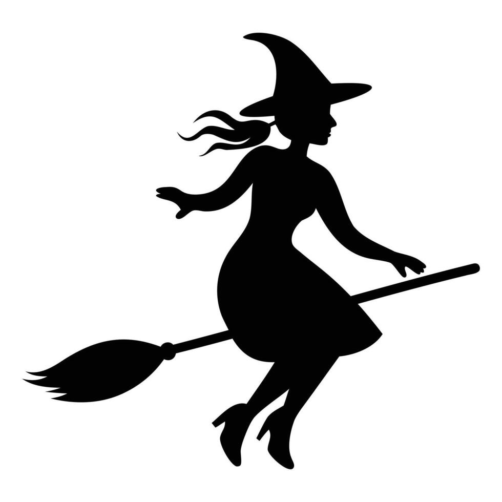 A silhouette of a witch flying on a broom vector