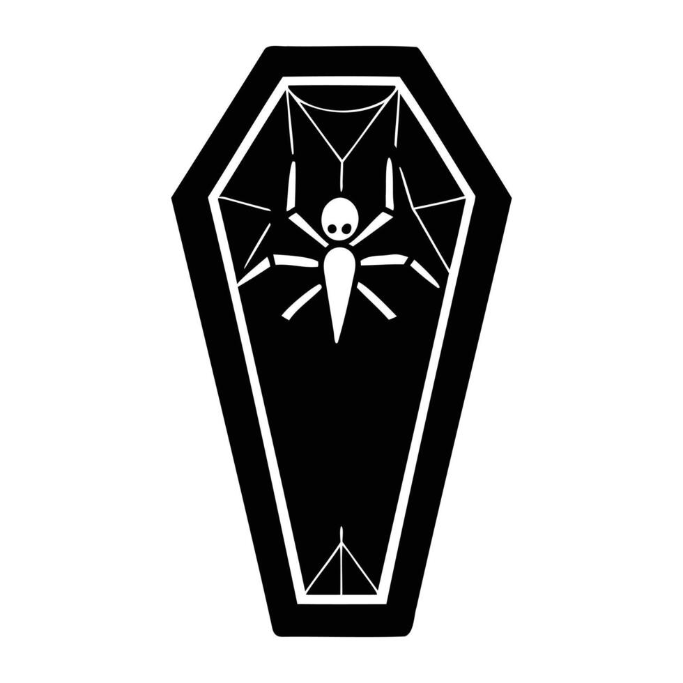 A black and white spider in a coffin vector