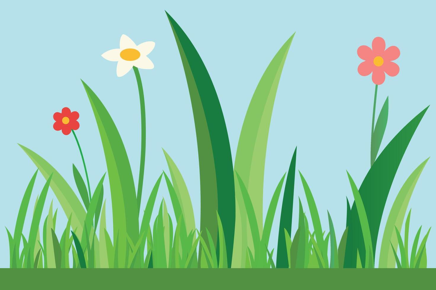 A cartoon illustration of flowers and grass vector