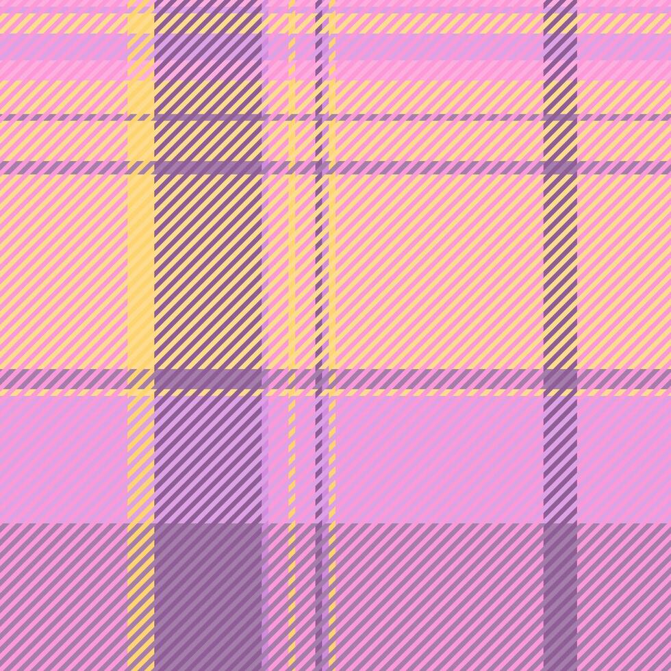 Pajamas texture check textile, retro pattern seamless background. Vertical tartan fabric plaid in pink and amber colors. vector