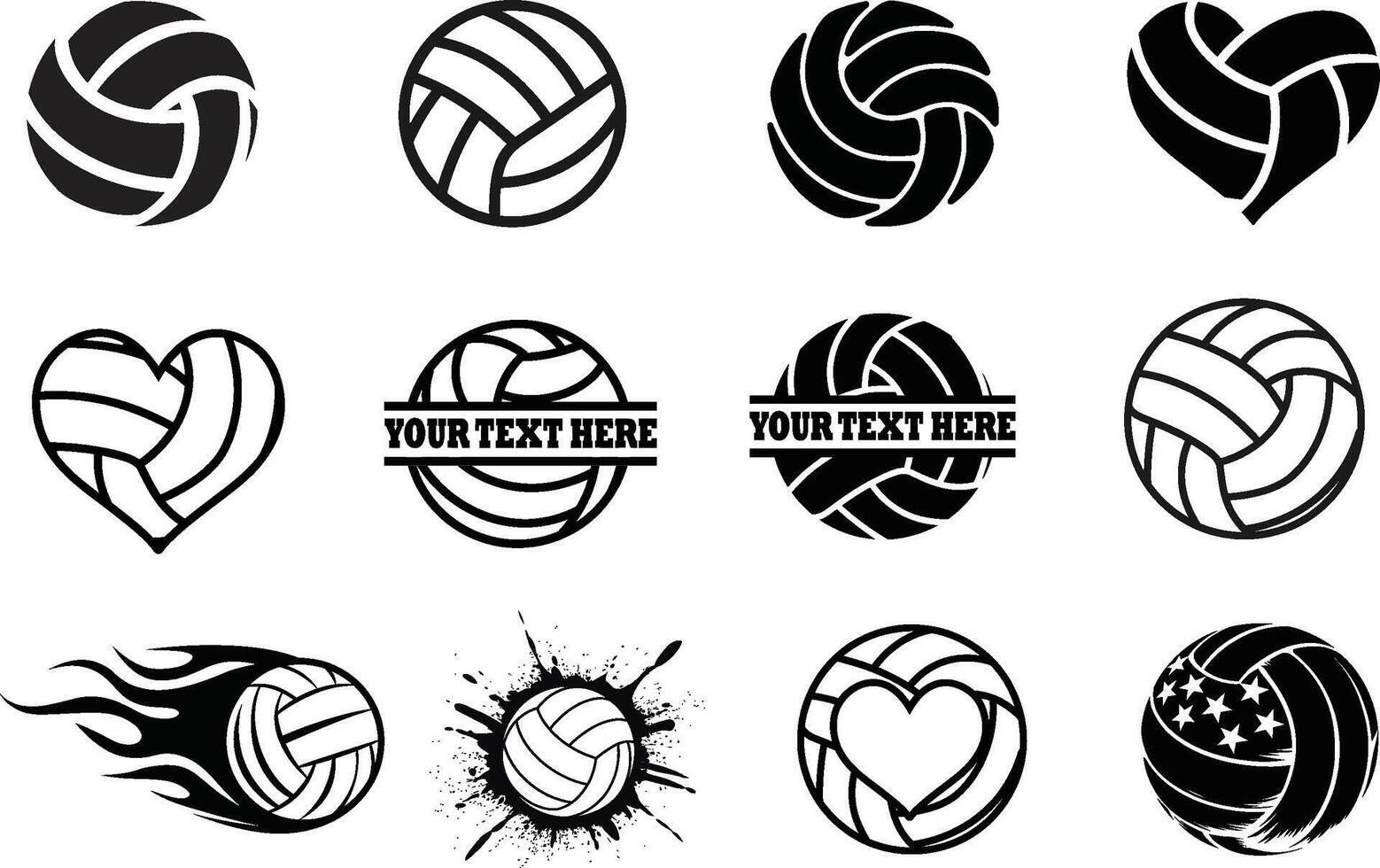 Volleyball Silhouette bundle, Volleyball ball icon Set. vector