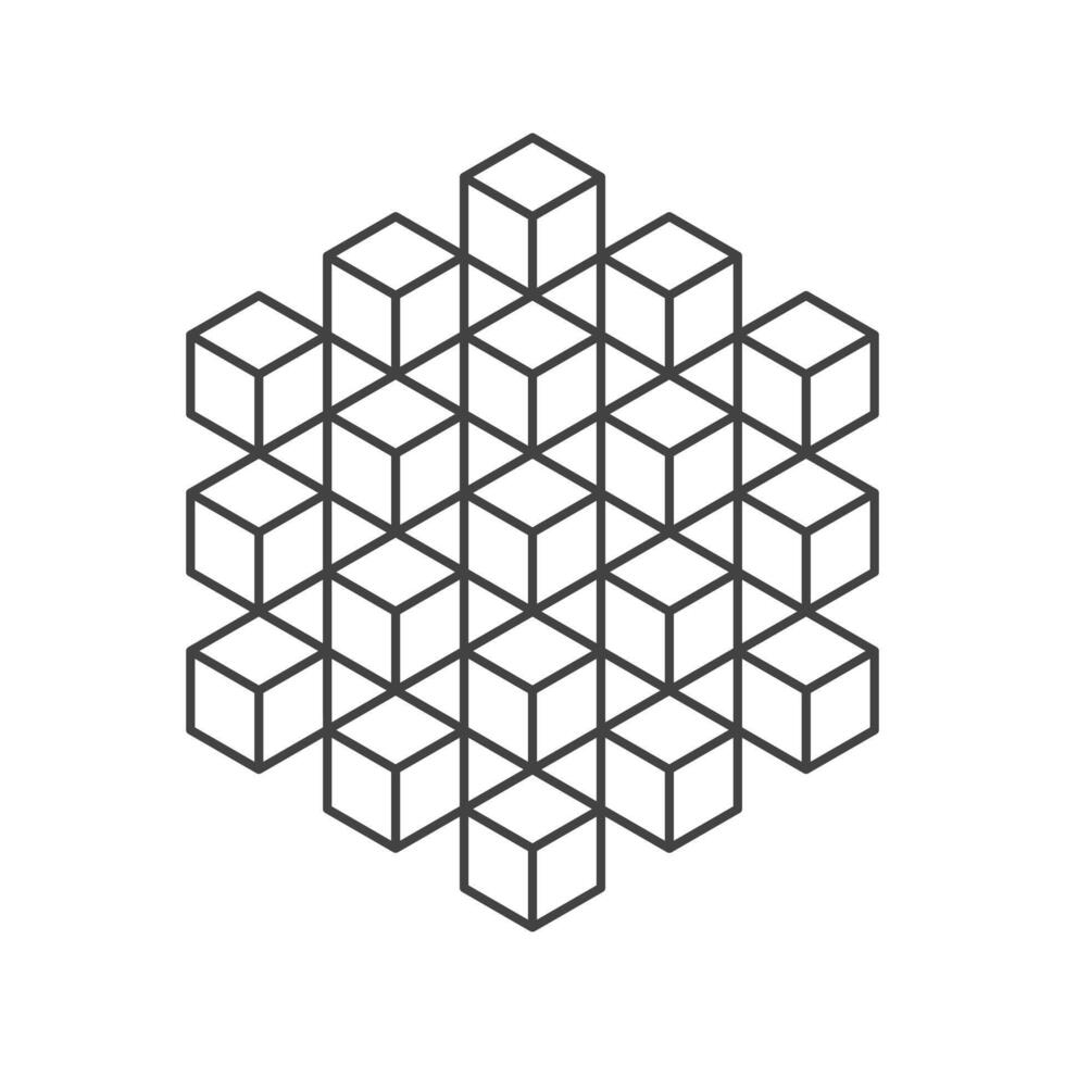 Cube logo, geometric design. Monochrome box logotype company, trendy techno emblem in isometric line style. vector