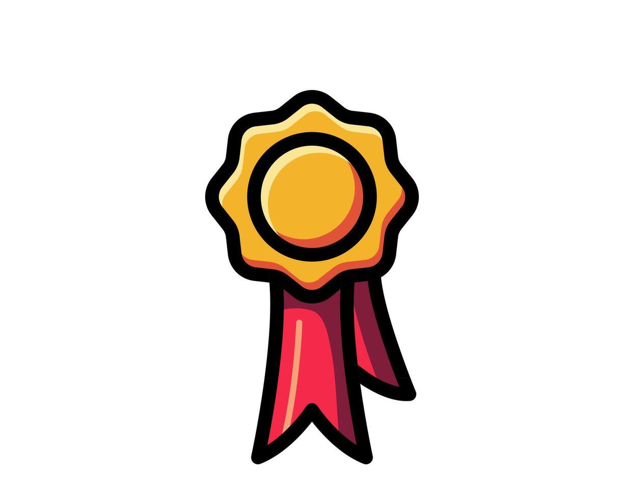 Medal with ribbon premium quality icon. Best choice label, certified badge, approval chec or award guarantee. vector