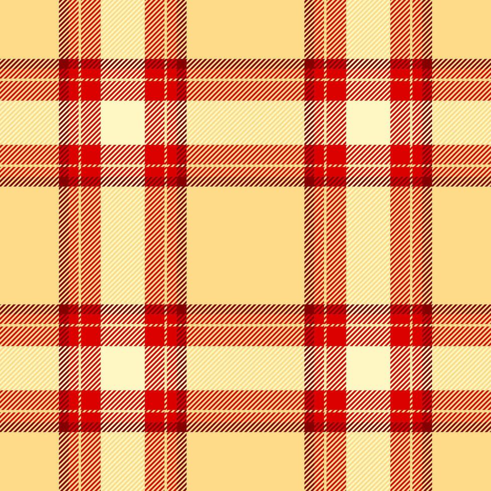 Material fabric plaid tartan, thread textile texture pattern. Chequered seamless check background in amber and red colors. vector