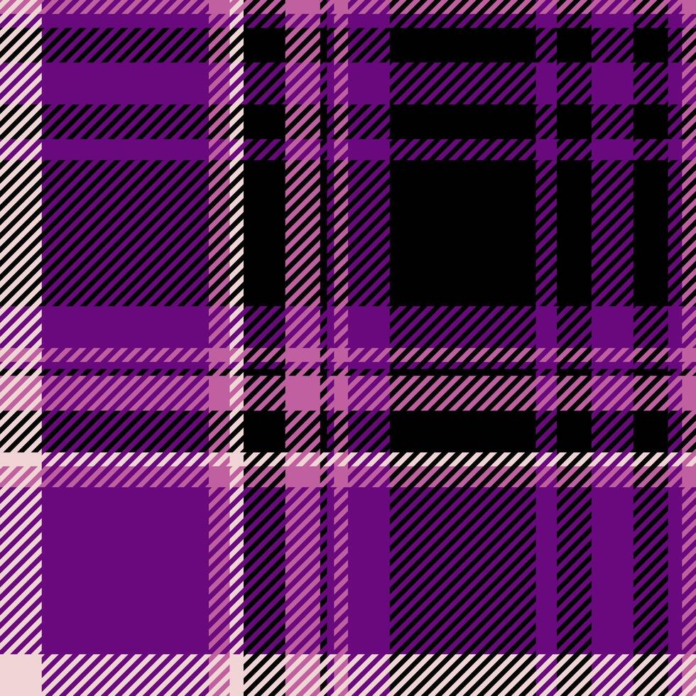 Designer fabric check plaid, gorgeous seamless tartan texture. India background pattern textile in purple and black colors. vector