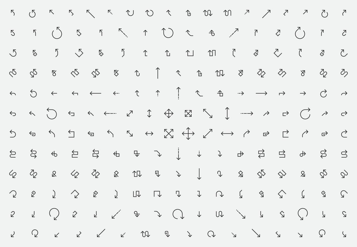 Thin arrow set symbol. Arrows line icon collection. Right, left, down and up direction mark. vector