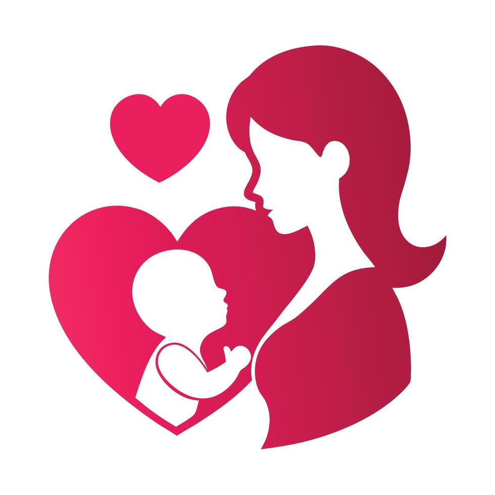 Mother and baby silhouette with heart shape vector
