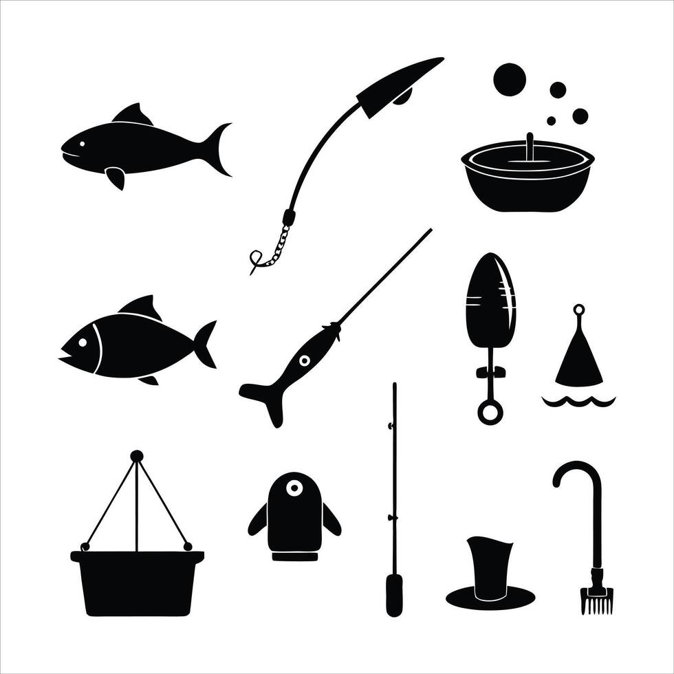 Fishing equipment icons set vector
