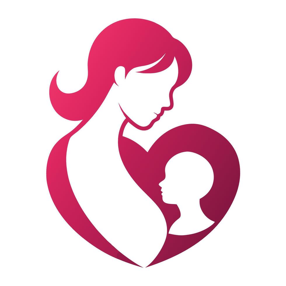 A mother and child silhouette in a heart shape vector