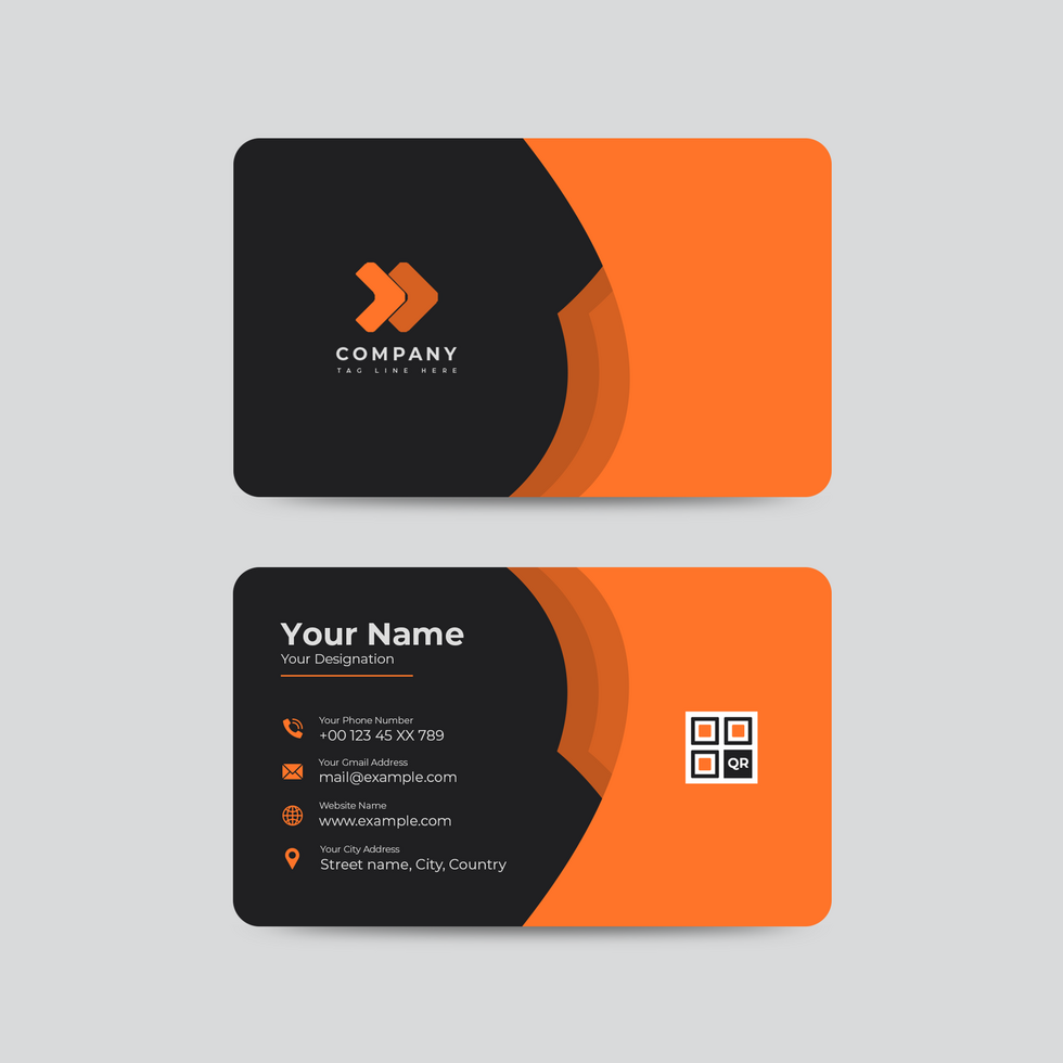 business card template with orange and black design psd