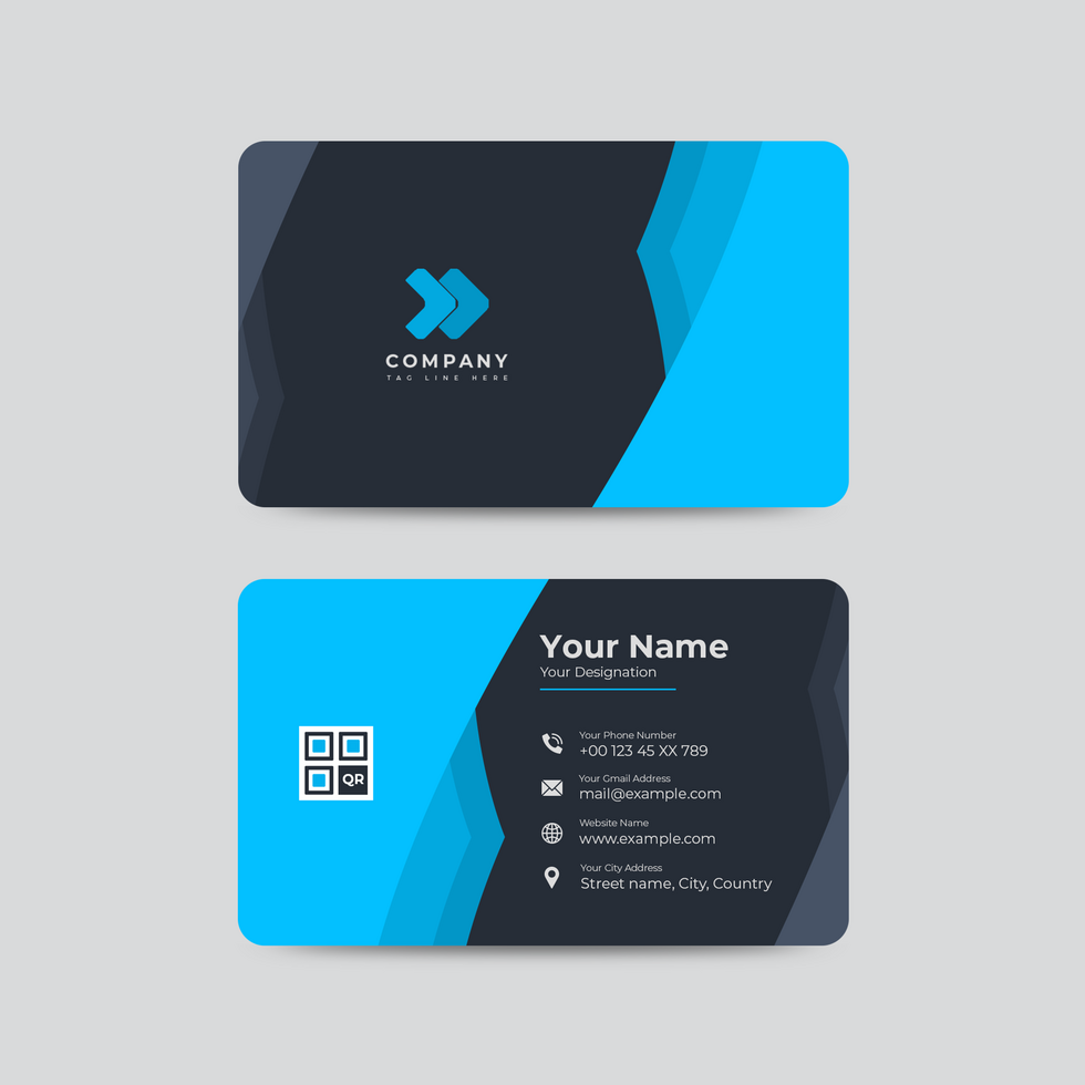 business card template with blue and black design template psd
