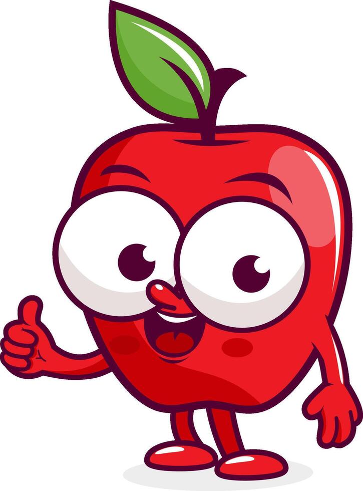 A cartoon apple on white background. Cartoon doodle comic apple character. Cute fresh red apple fruit mascot. vector