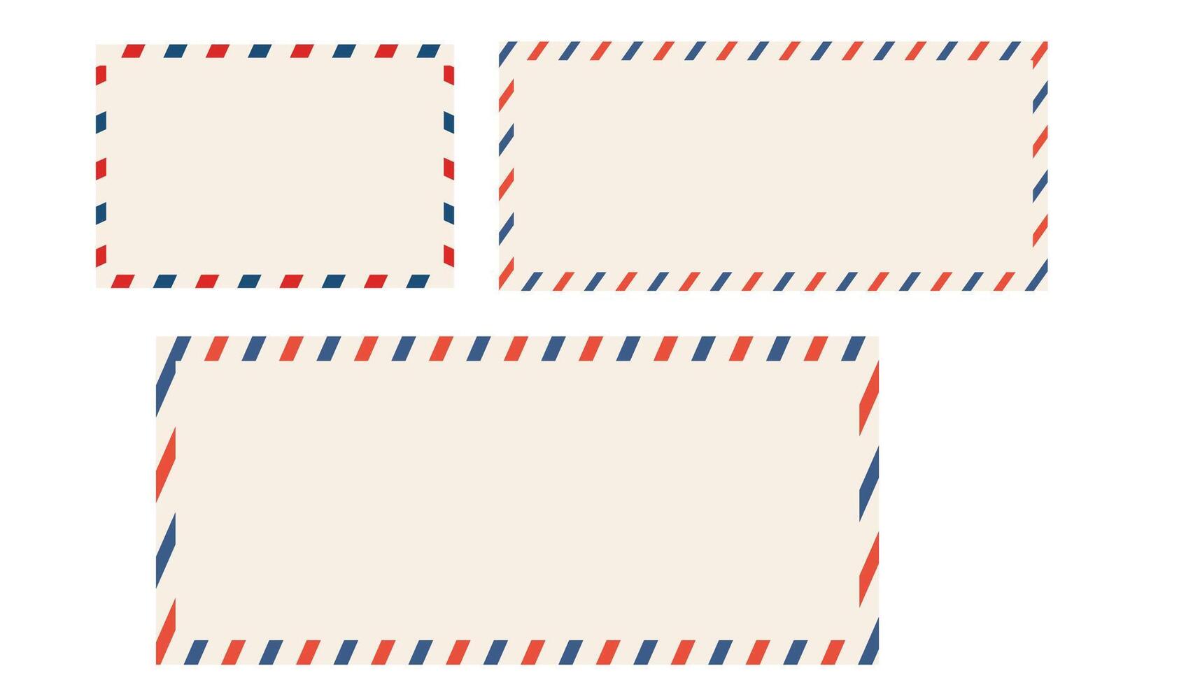 Airmail blank postcard template retro border envelope with stripes. Paper texture, vintage mail. Air post letter. Blank envelope vector