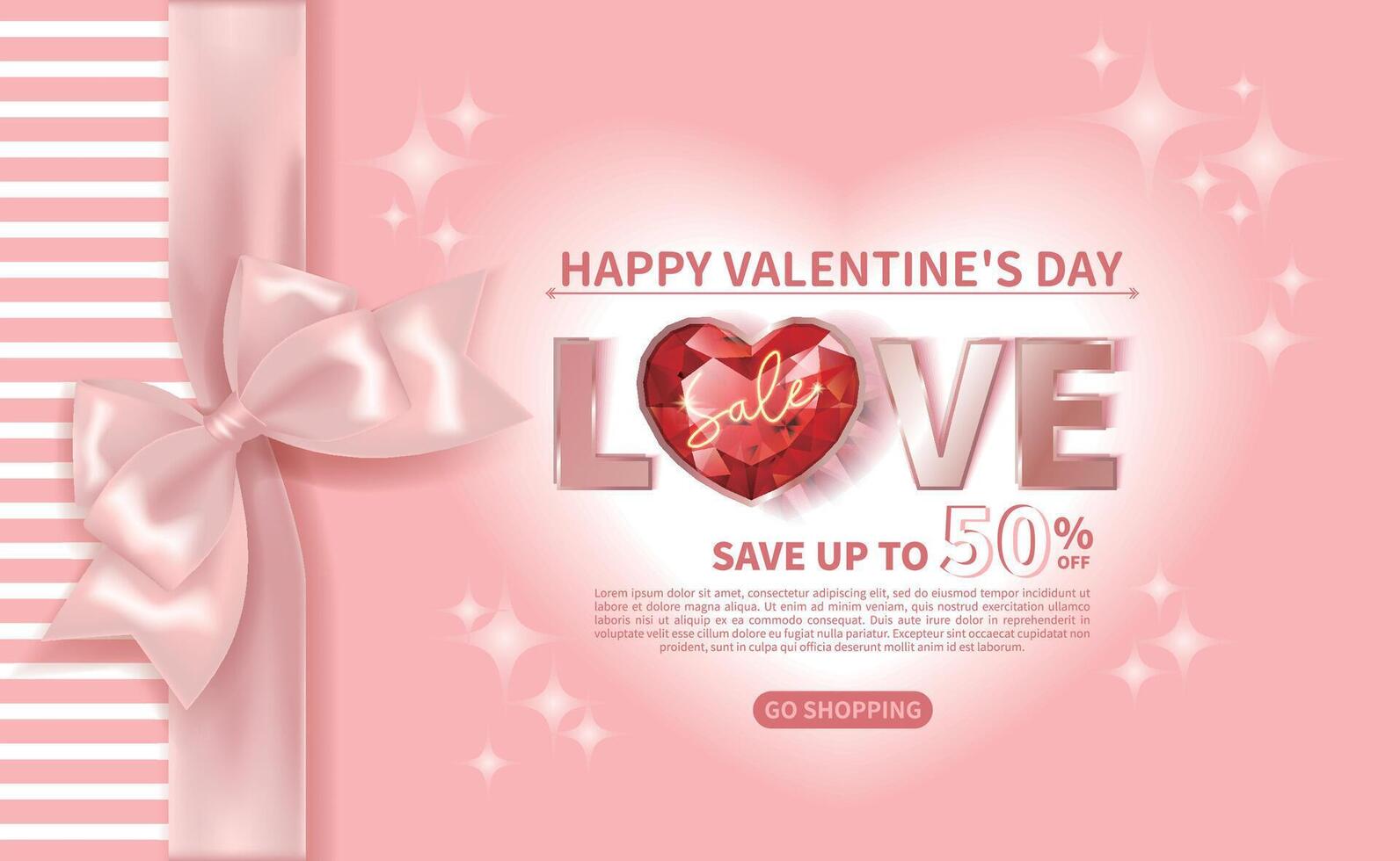 Pink Valentine's Day Sale with Red Heart Jewelry and Bows vector