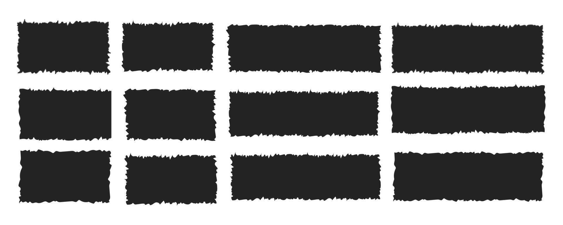 Tattered rectangle jagged edge text box, header border. Ripped and cutout paper torn strip. Collage shape of black paper silhouette vector