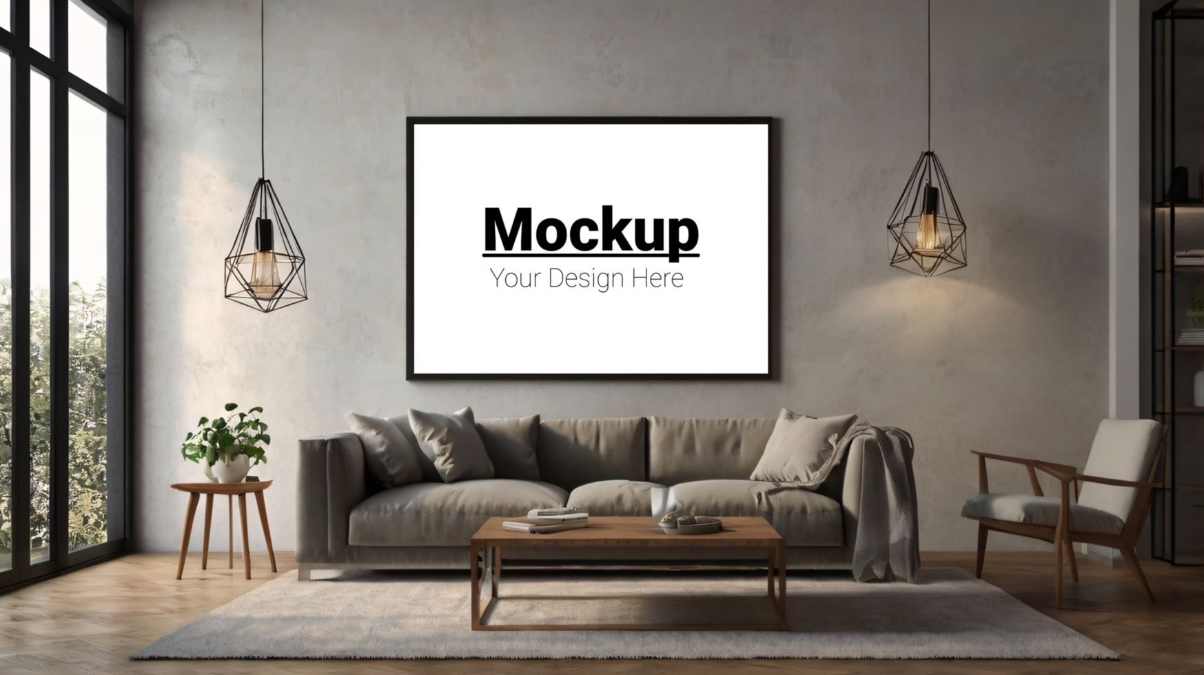 Modern living room with sofa mockup psd