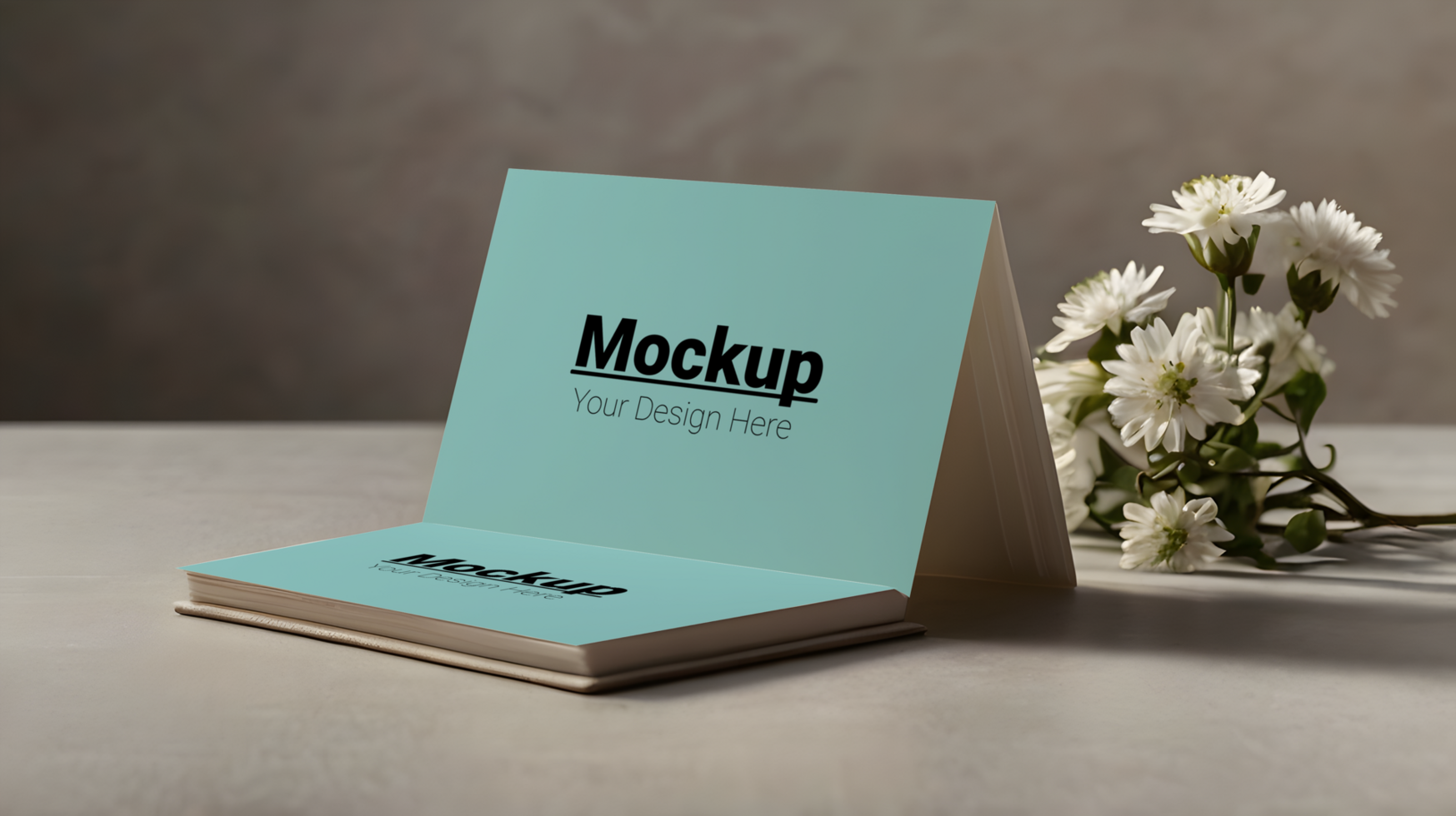 Book mockup with flowers psd