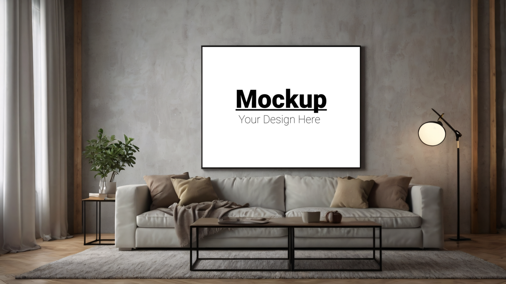 Modern living room with sofa mockup psd