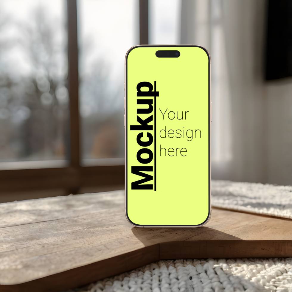 Phone layout on the window background psd