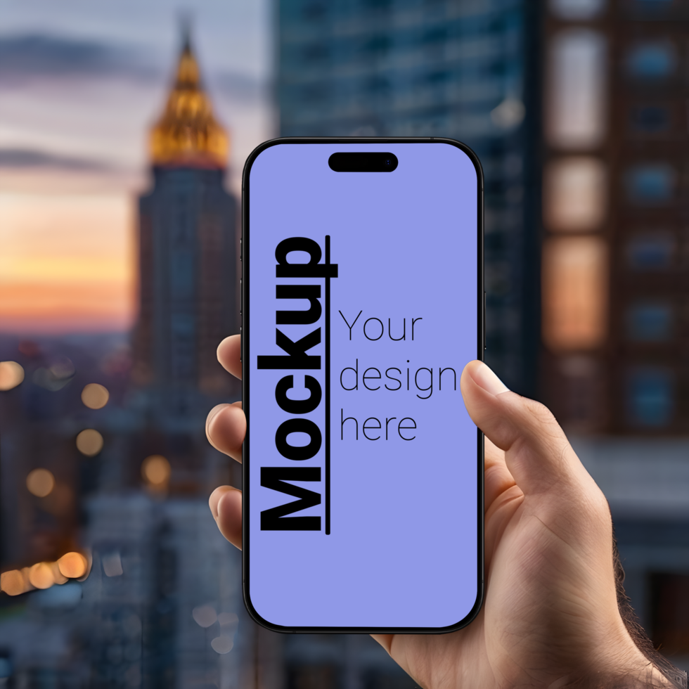 Hand holding a smartphone with a mockup on it psd