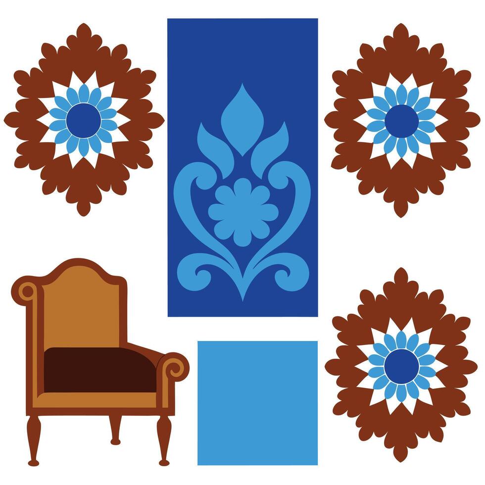 A blue and brown chair and a blue and brown flower vector
