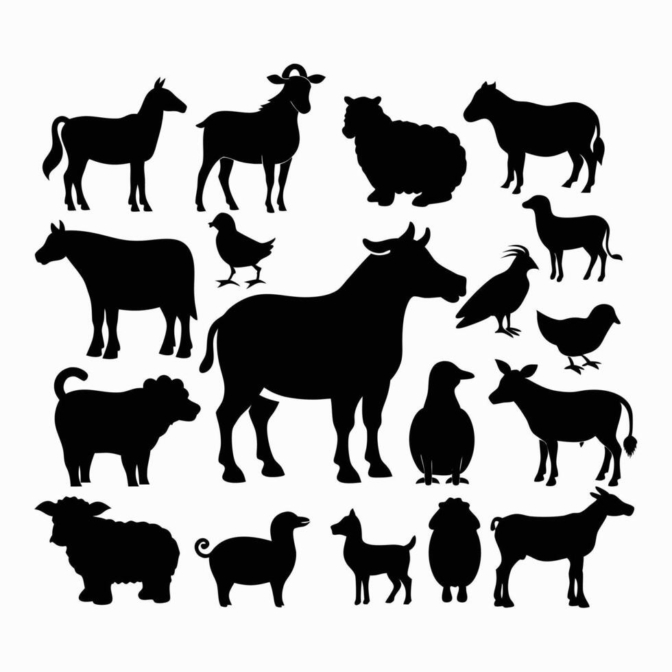 Farm animals silhouettes set vector