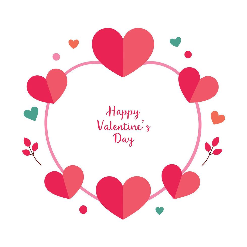 Valentine's day card with hearts and leaves vector