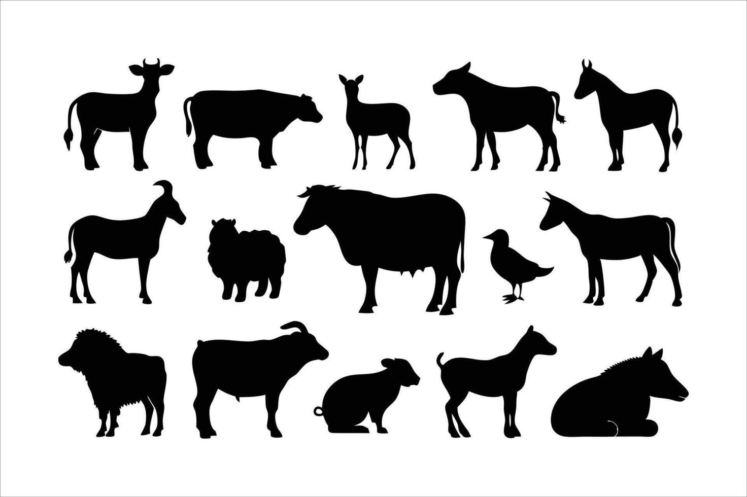 Farm animals silhouettes set illustration vector