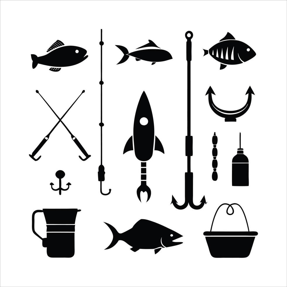 Fishing icons set vector