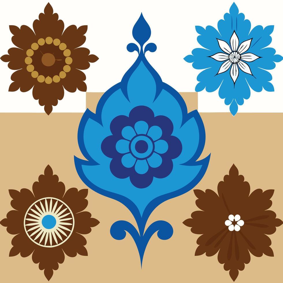 A set of four blue and brown flowers vector