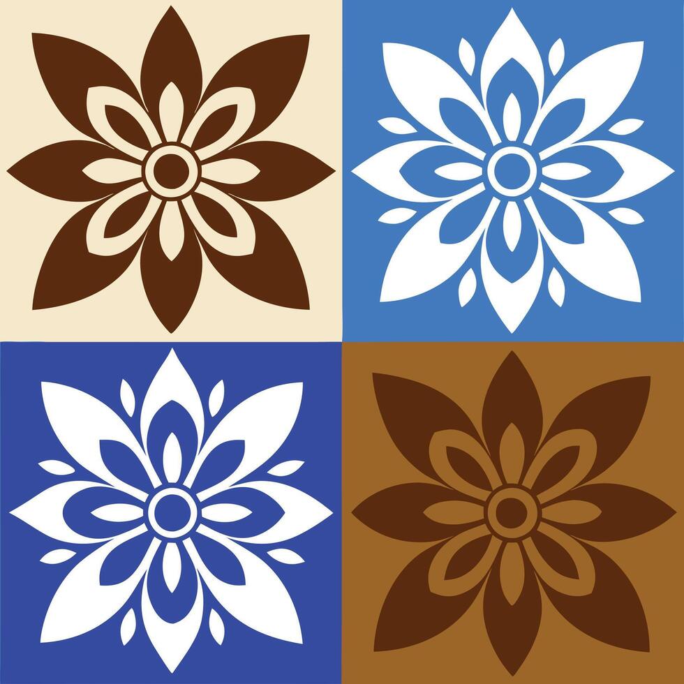 Four different colored flower designs on a square background vector