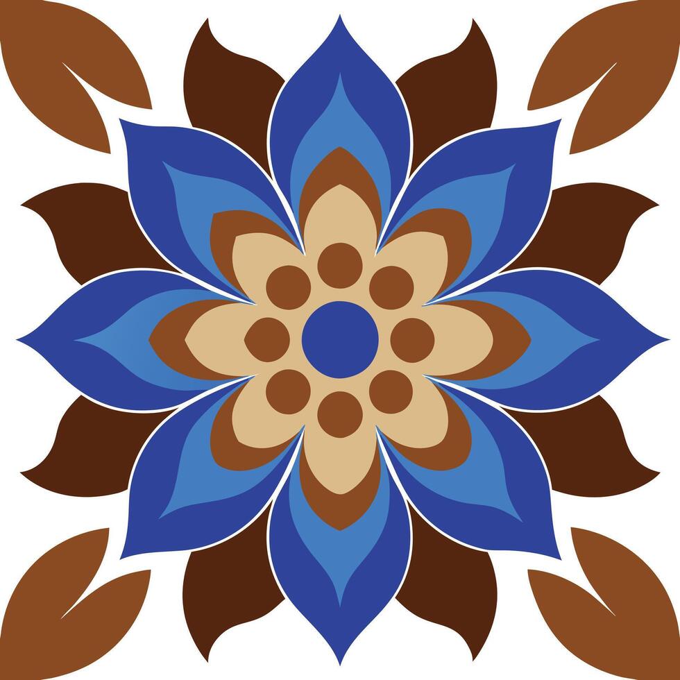 A blue and brown flower with leaves vector