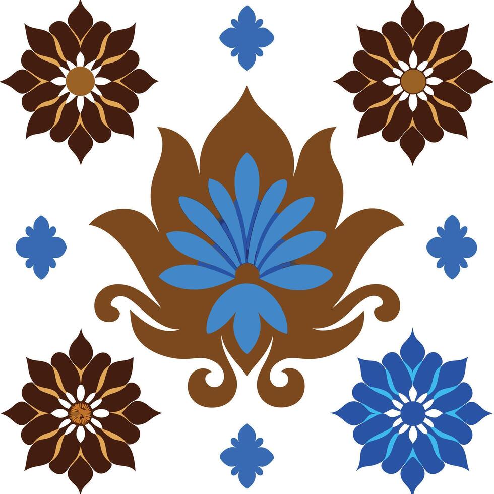 A set of blue and brown flowers on a white background vector