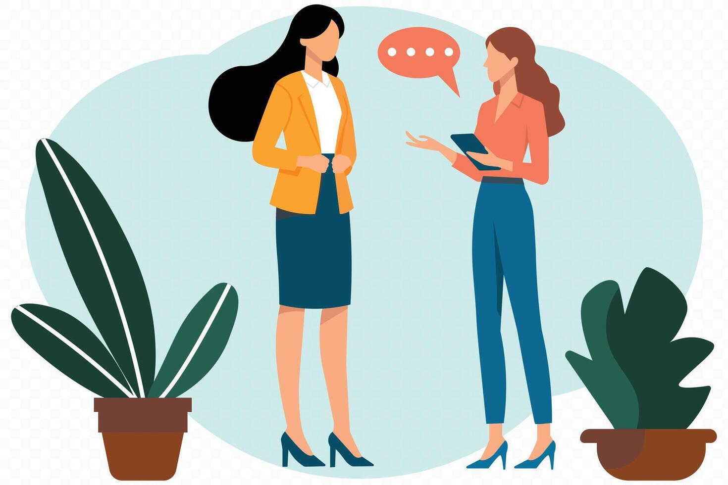 Two women having business meeting discussion flat design vector