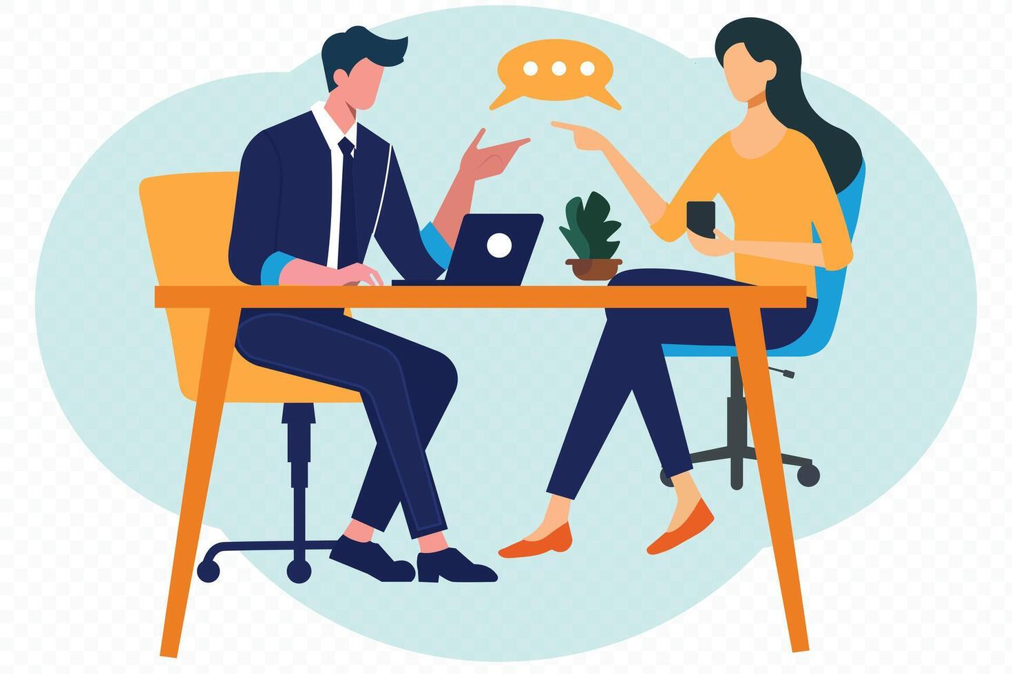 A man and a woman are having a business meeting flat design . vector