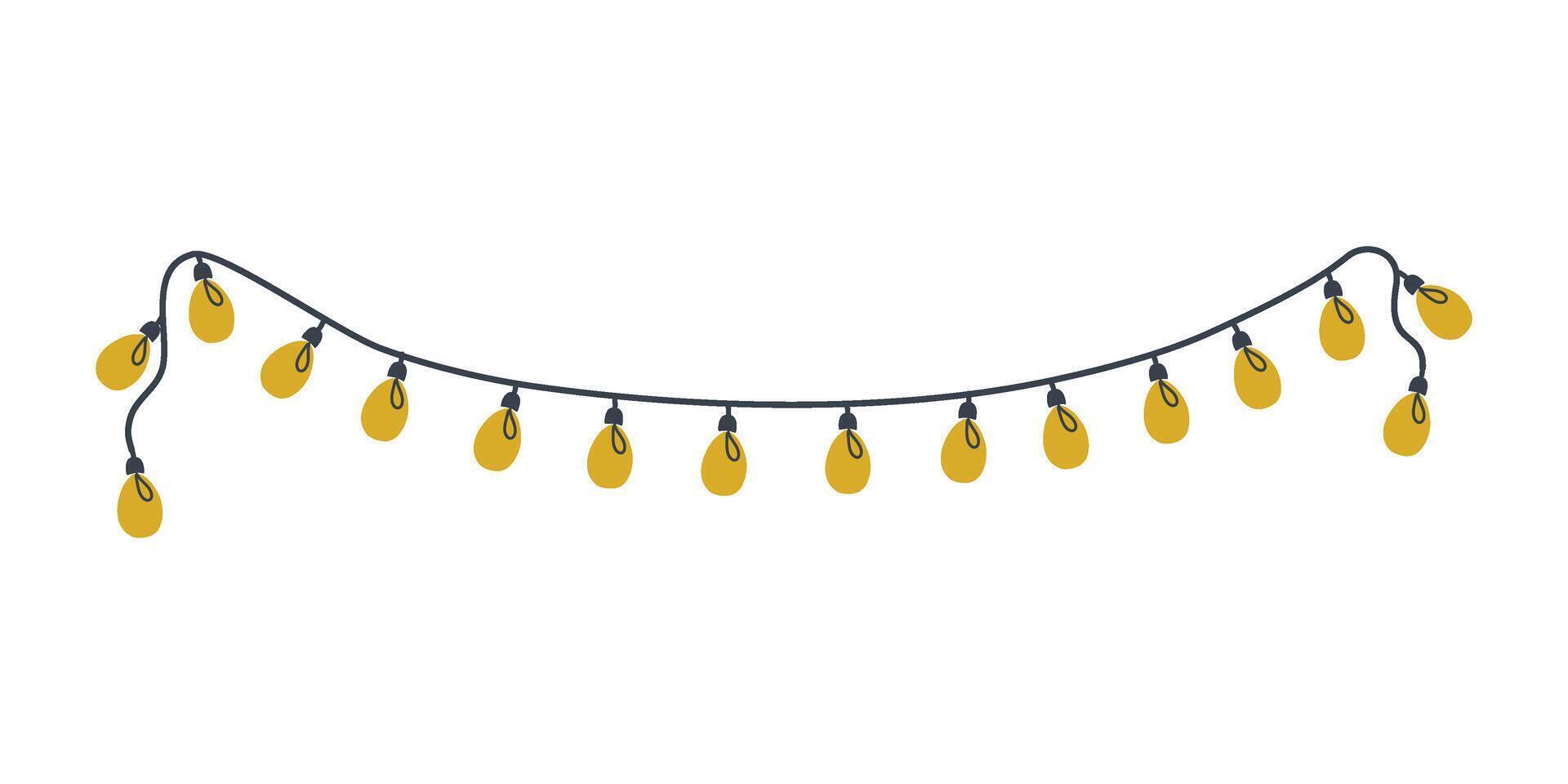 Garland with yellow light bulbs. National Christmas lights day. Cute holiday element. Flat design hand drawn illustration. vector