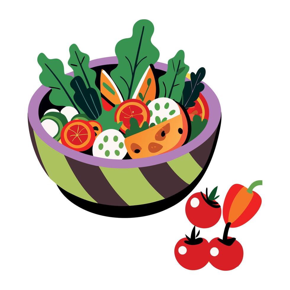 A colorful bowl with vegetables and tomatoes vector