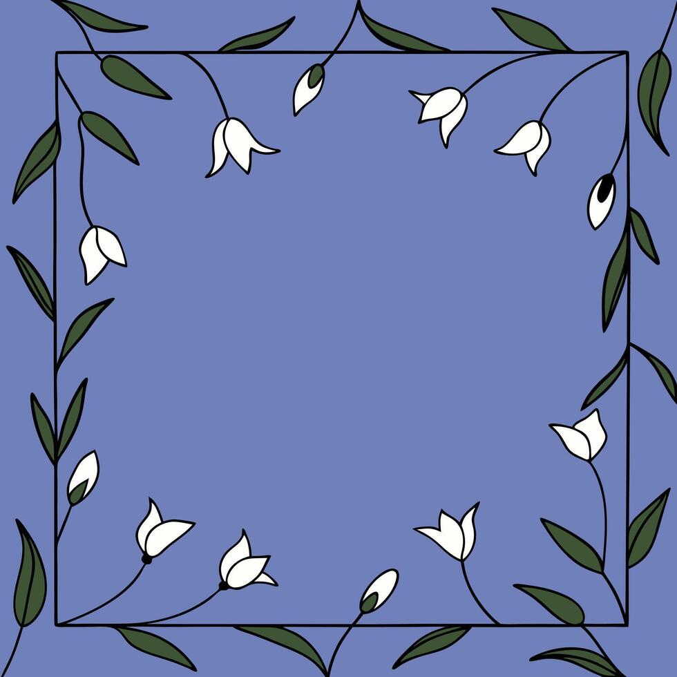 A square frame with white flowers and leaves vector