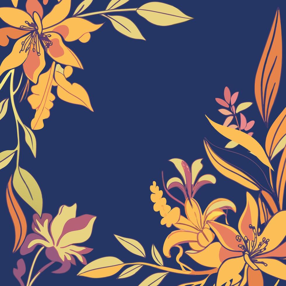 An illustration of a floral border on a blue background vector