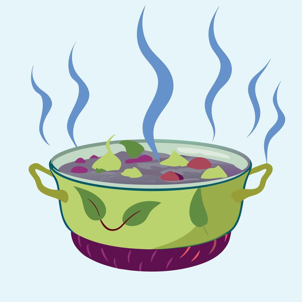 A pot of soup with steam coming out of it vector
