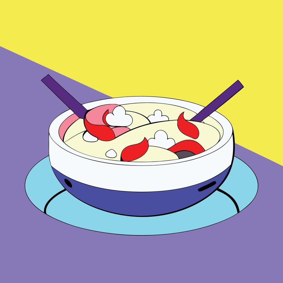 A bowl of soup with two chopsticks in it vector