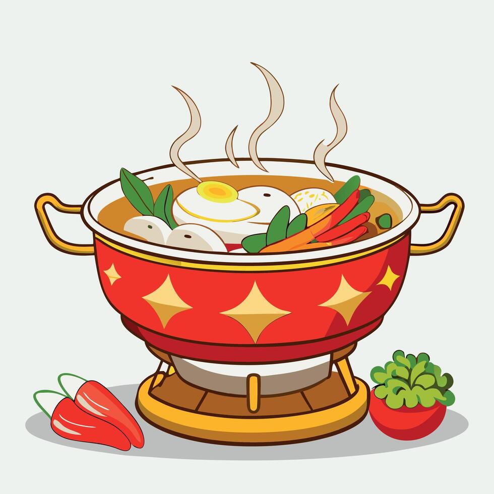 Thai food illustration with a bowl of food vector