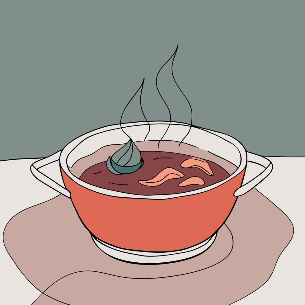 A drawing of hot soup in a bowl vector