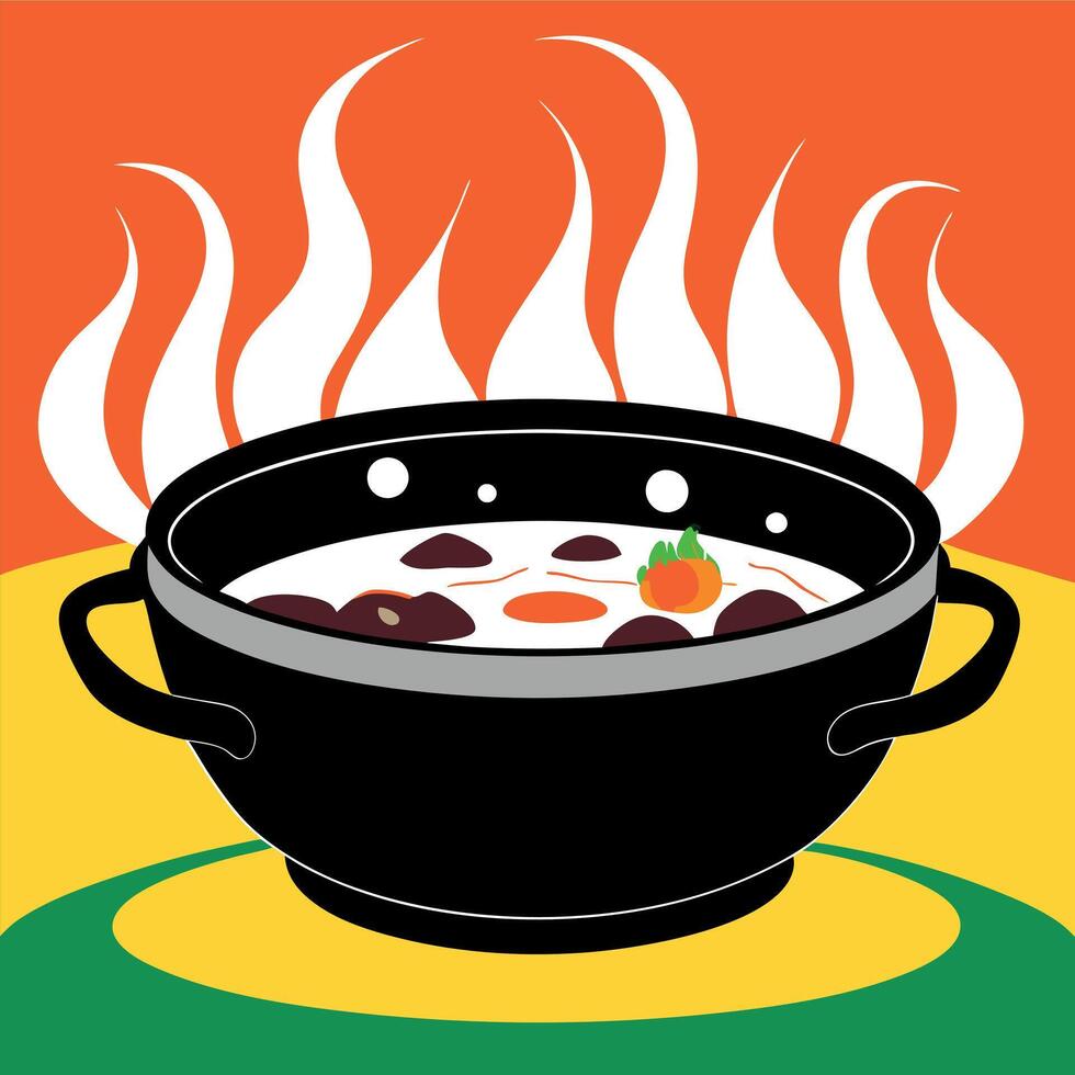 A black pot with food in it vector